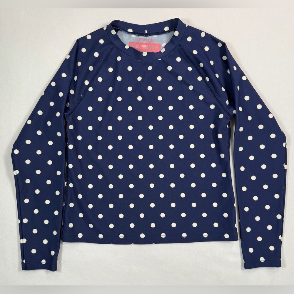 CREWCUTS Girls'‎ Navy Blue Polka Dot Printed Rash Guard with UPF 50+ Size 8